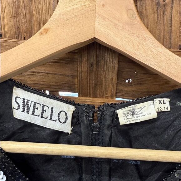 Vintage Swee Lo Women's Art Deco Evening Dress Sz 12 14 Small Black White Sequin - Picture 5 of 7